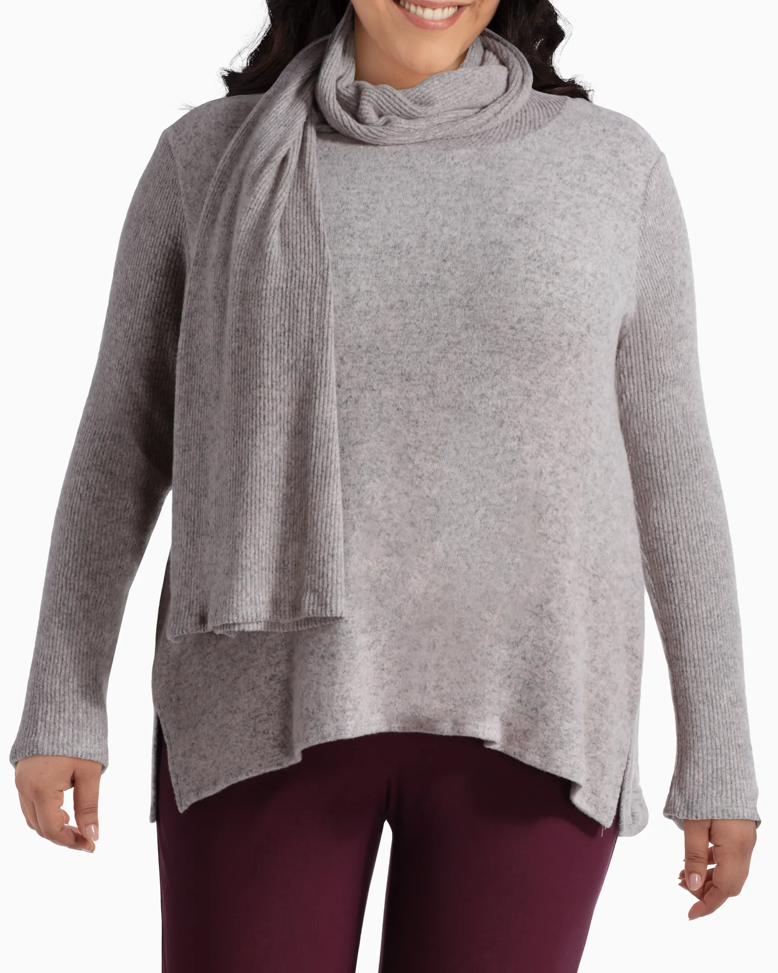 Millie Knit Top & Scarf | Light Grey / Pink