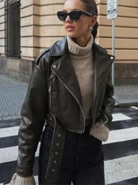New Spring Washed Faux Leather Jacket For Women Streetwear