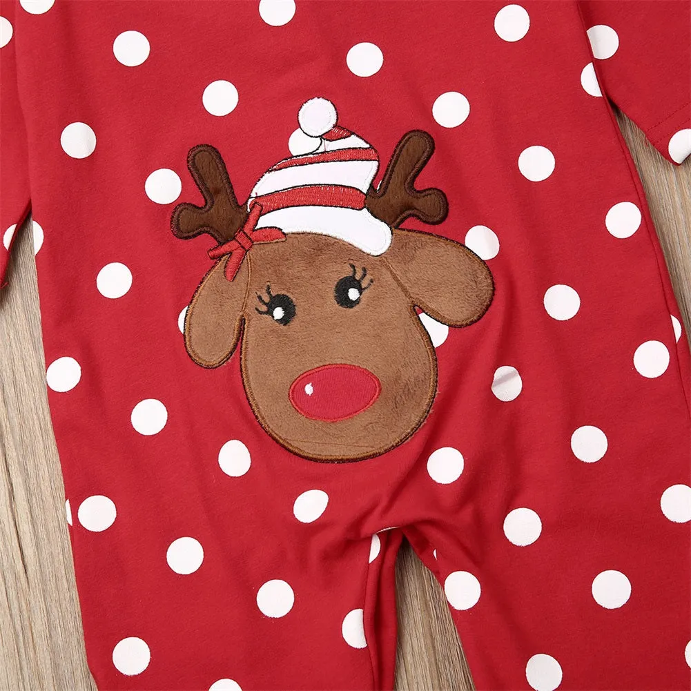 Newborn Toddler Infant Baby Boy Girl 'My First Christmas' Infant Christmas Deer Red Jumpsuit Playsuit Romper Great gift
