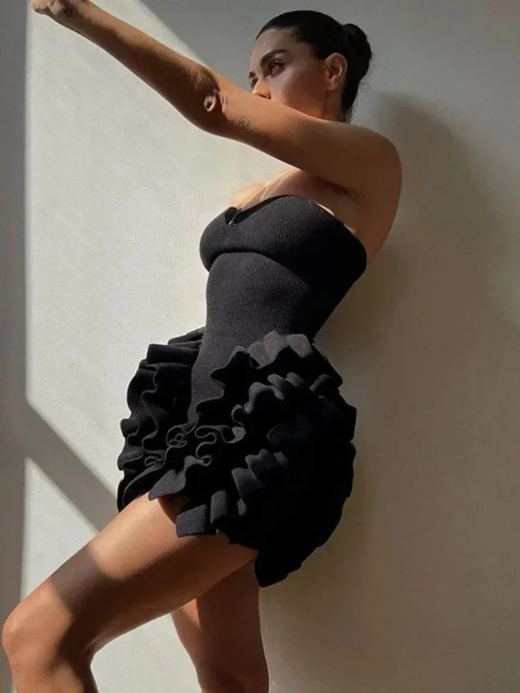 Party Slim Mini Splice Ruffles Elegant Off Mini Femme Bodycon Shoulder Dress