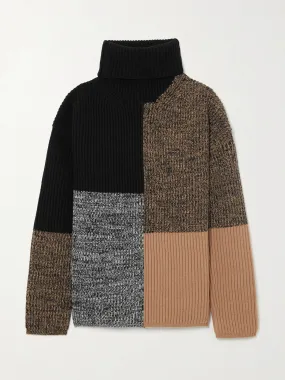 Patchwork roll-neck merino sweater