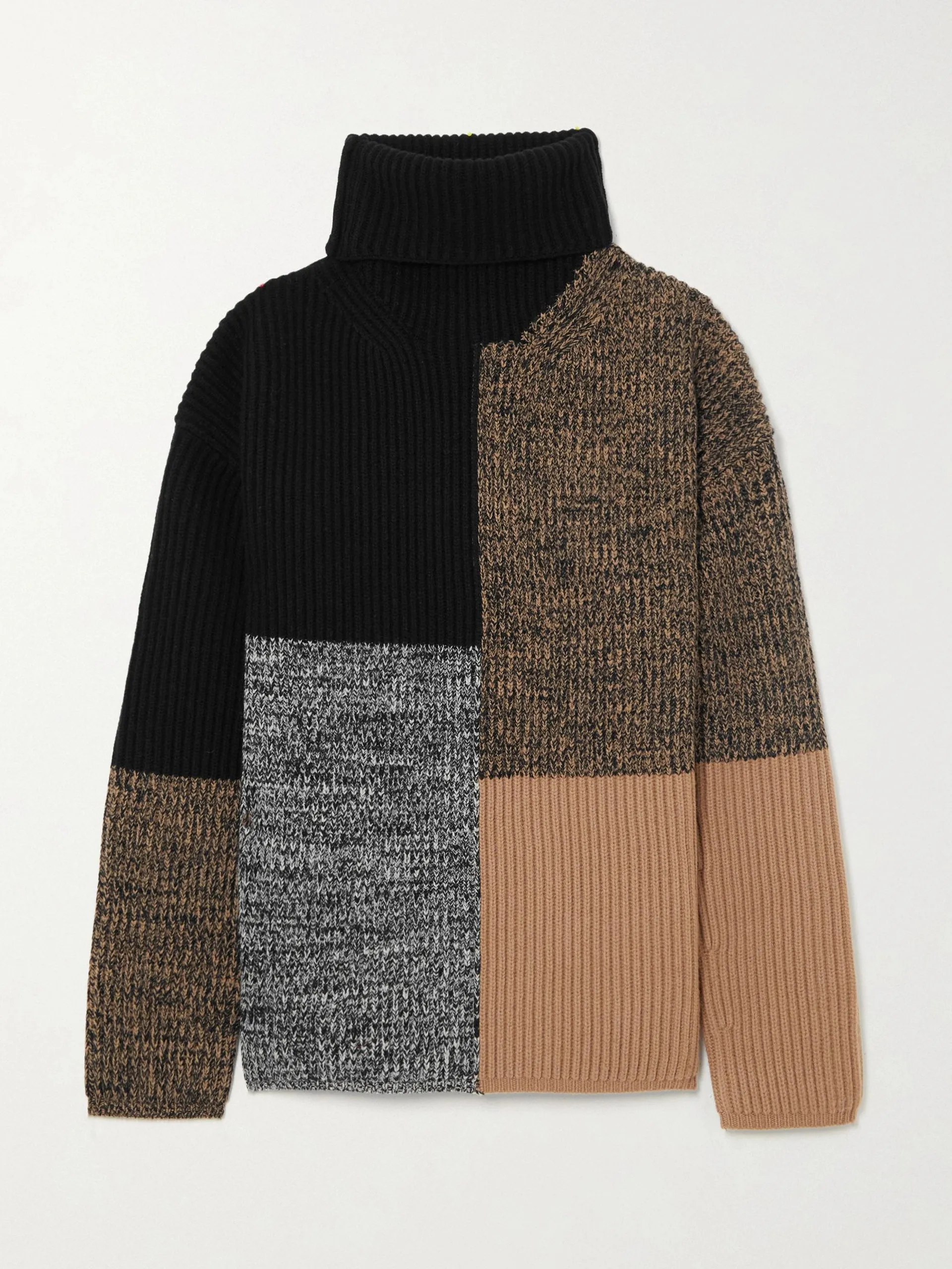 Patchwork roll-neck merino sweater