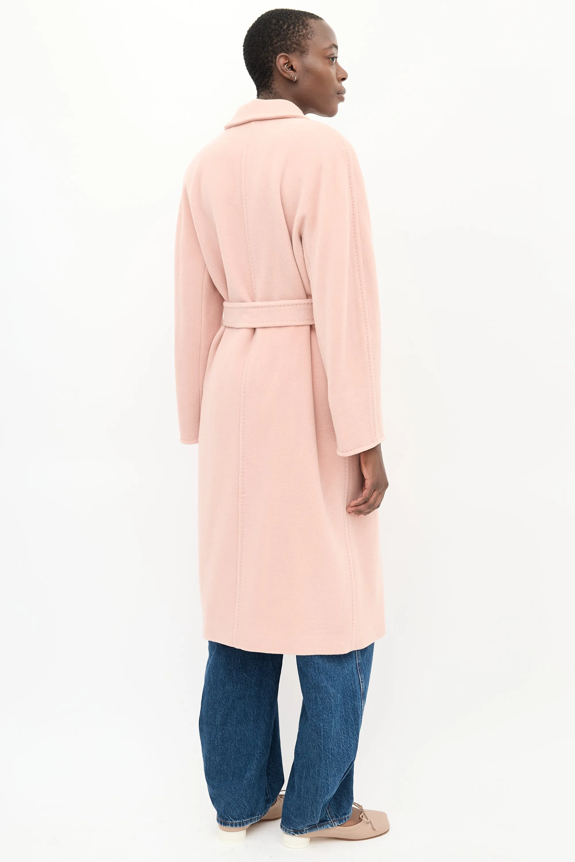 Pink Wool Double Breasted Belted Coat