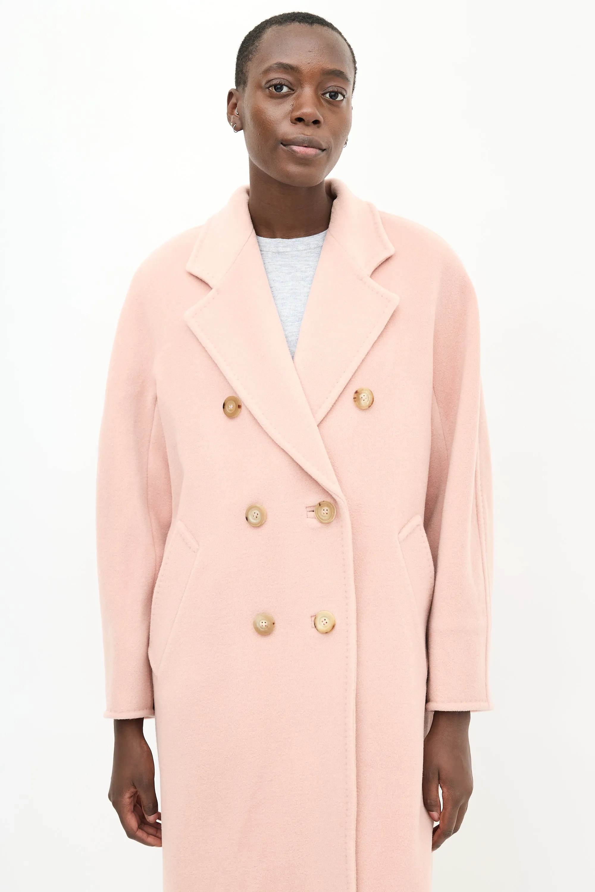 Pink Wool Double Breasted Belted Coat