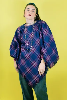 Plaid Fringe Trim Poncho