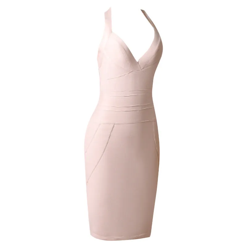 Pre Order:  Solid Hanging Neck Bandage Dress
