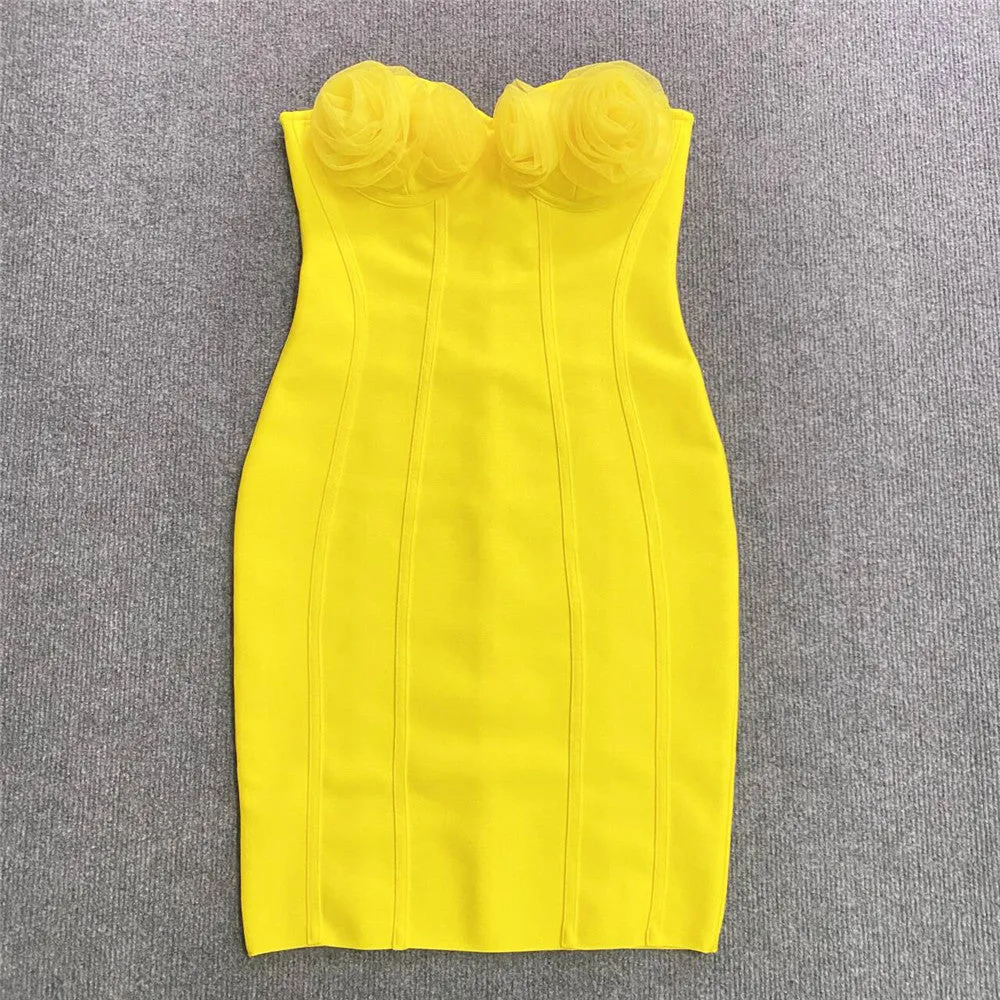 Pre Order:  Strapless 3D Mesh Flower Bodycon Dress