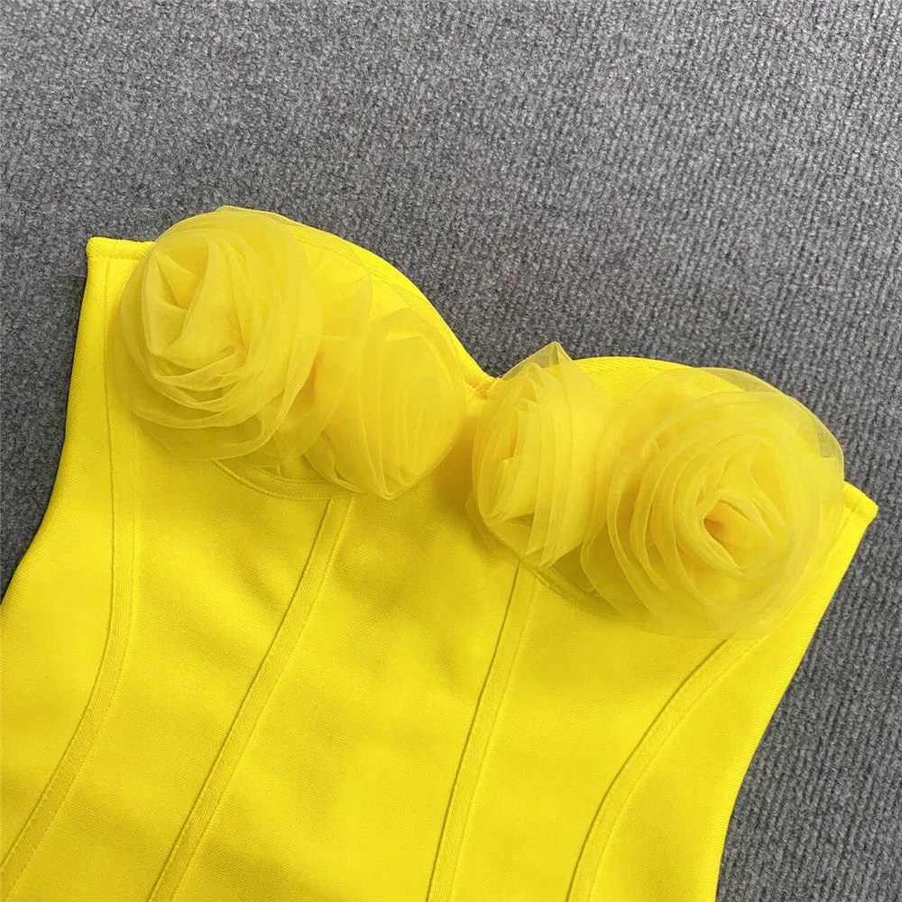 Pre Order:  Strapless 3D Mesh Flower Bodycon Dress