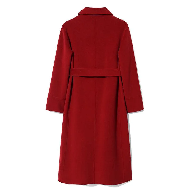 Silk Wool Lapel Double Woolen Coat