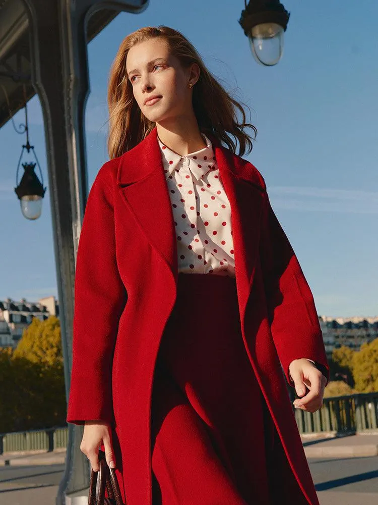 Silk Wool Lapel Double Woolen Coat