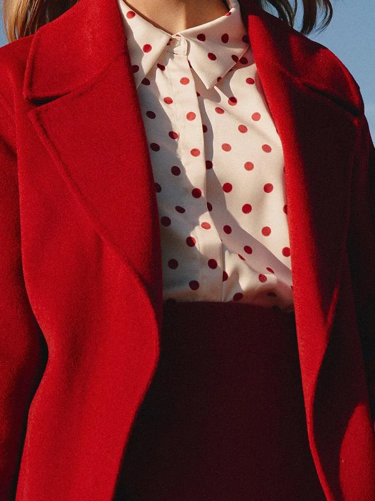Silk Wool Lapel Double Woolen Coat