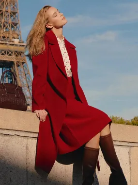 Silk Wool Lapel Double Woolen Coat