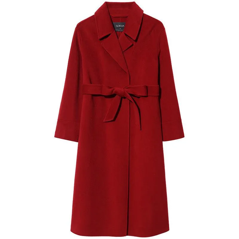 Silk Wool Lapel Double Woolen Coat