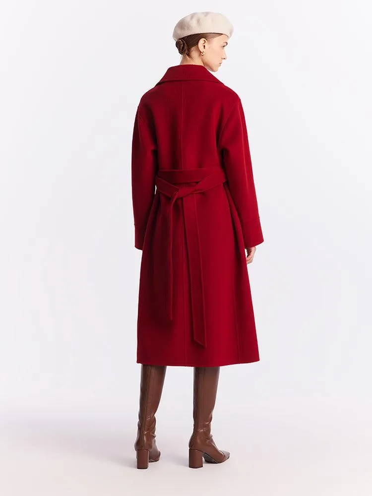 Silk Wool Lapel Double Woolen Coat