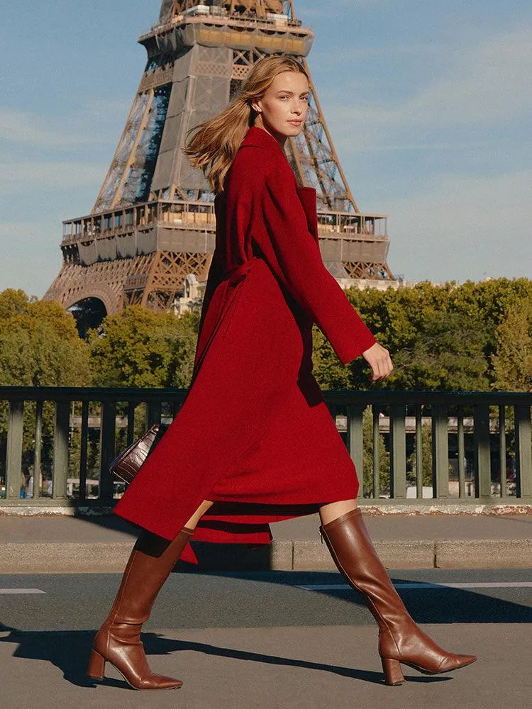 Silk Wool Lapel Double Woolen Coat