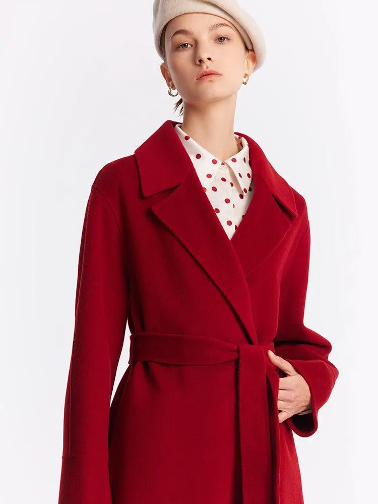 Silk Wool Lapel Double Woolen Coat