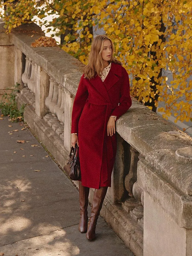 Silk Wool Lapel Double Woolen Coat