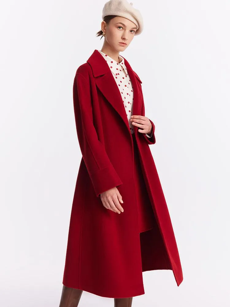 Silk Wool Lapel Double Woolen Coat