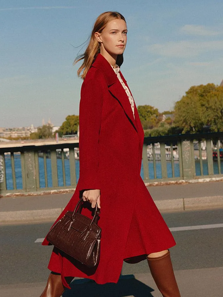 Silk Wool Lapel Double Woolen Coat