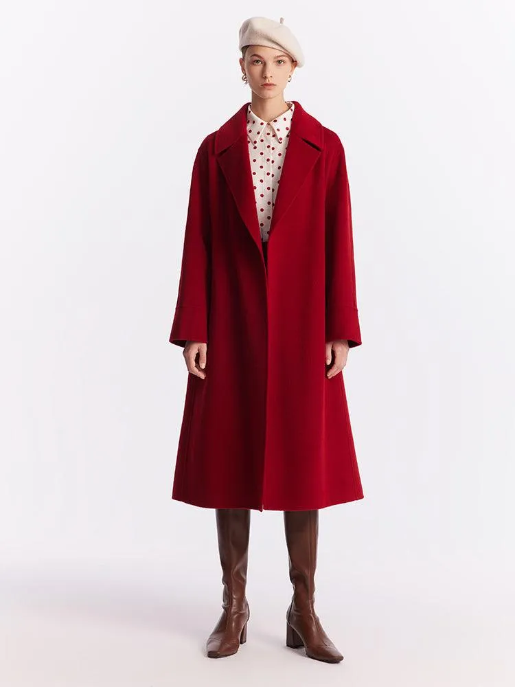 Silk Wool Lapel Double Woolen Coat