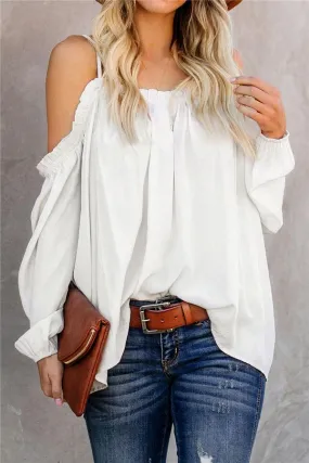 Solid Color Cold Shoulder Loose Tee