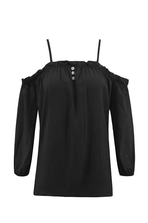 Solid Color Cold Shoulder Loose Tee