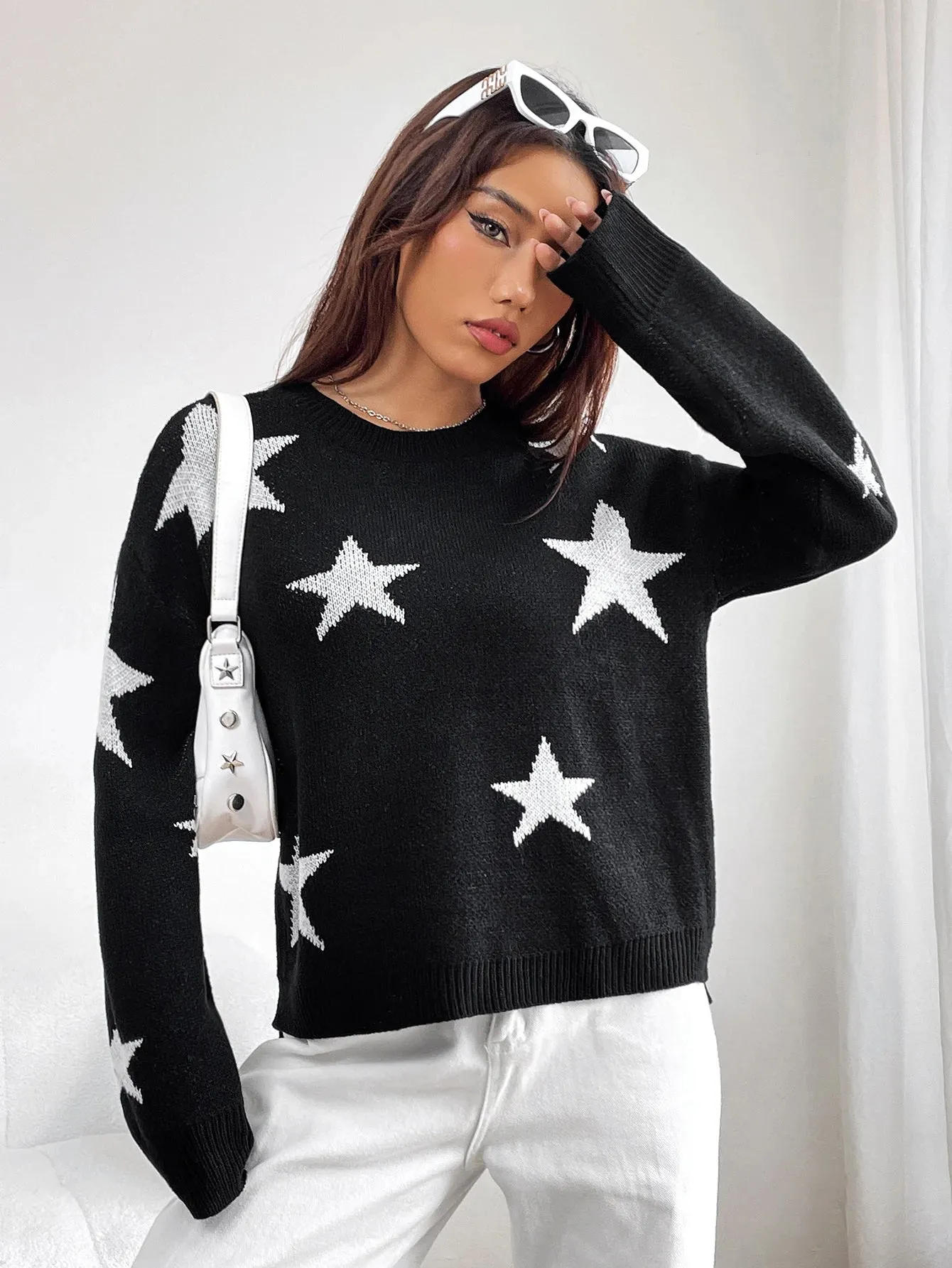 Spring Stylish Colorful Contrast Starry Cozy Comfortable Loose Long-sleeved Warm Sweater