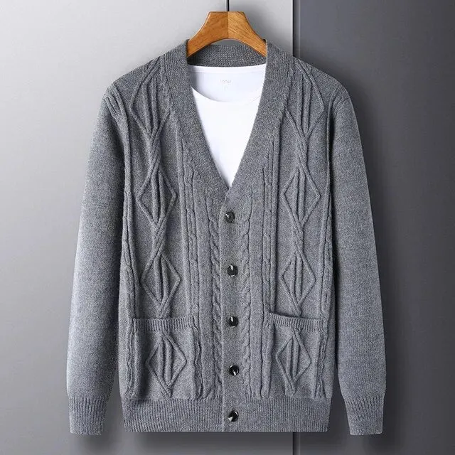Thick Coarse Wool Polyester Cardigan