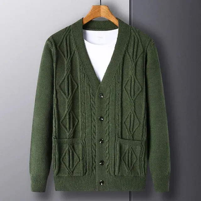 Thick Coarse Wool Polyester Cardigan