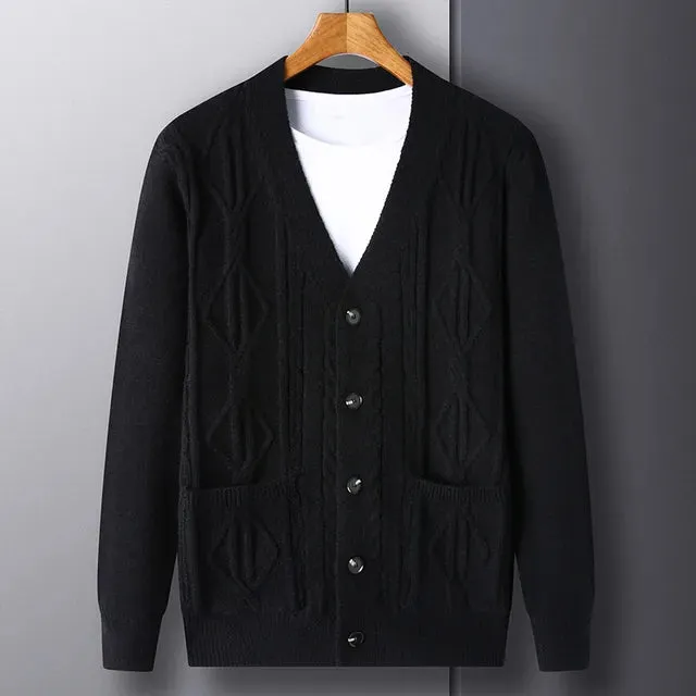 Thick Coarse Wool Polyester Cardigan