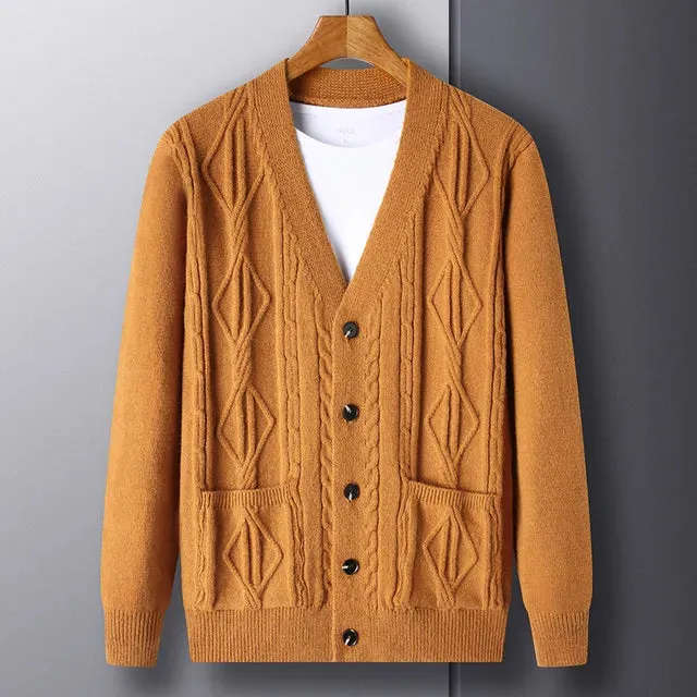 Thick Coarse Wool Polyester Cardigan