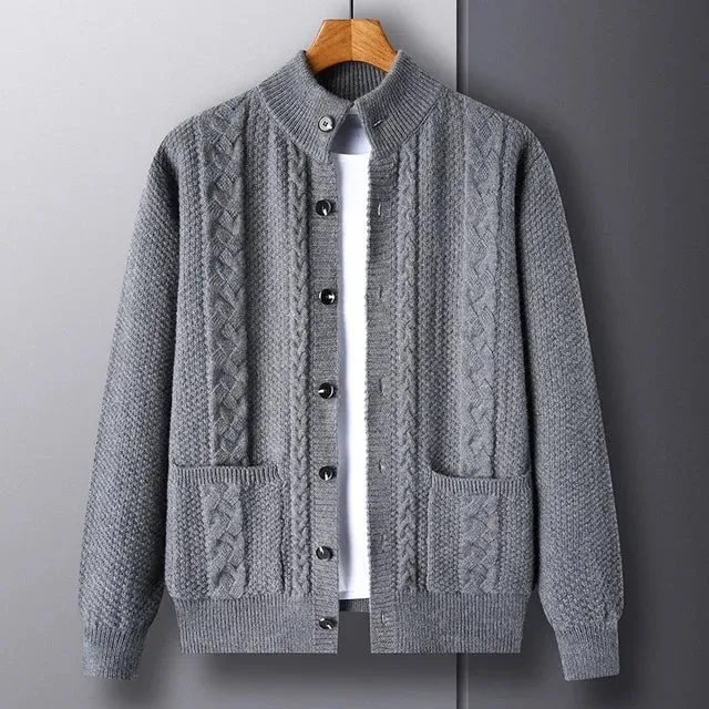 Thick Coarse Wool Polyester Cardigan