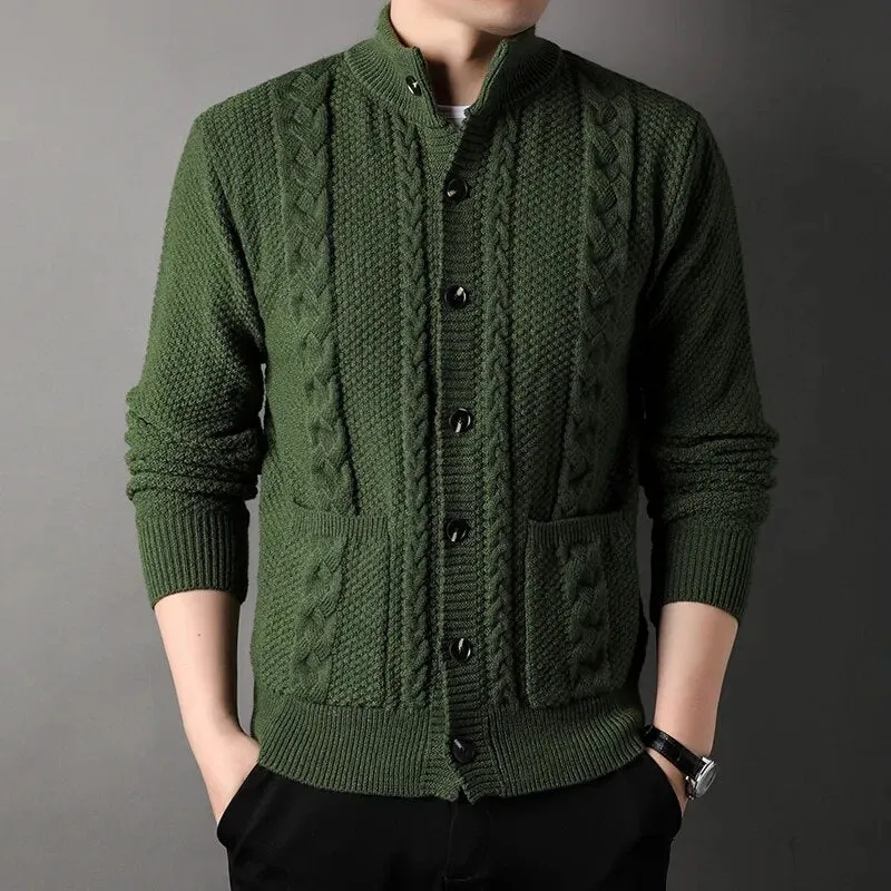 Thick Coarse Wool Polyester Cardigan