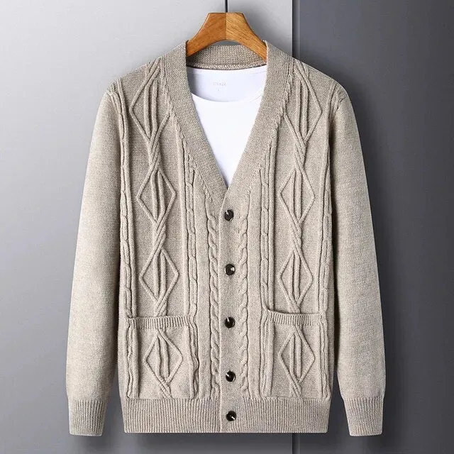 Thick Coarse Wool Polyester Cardigan