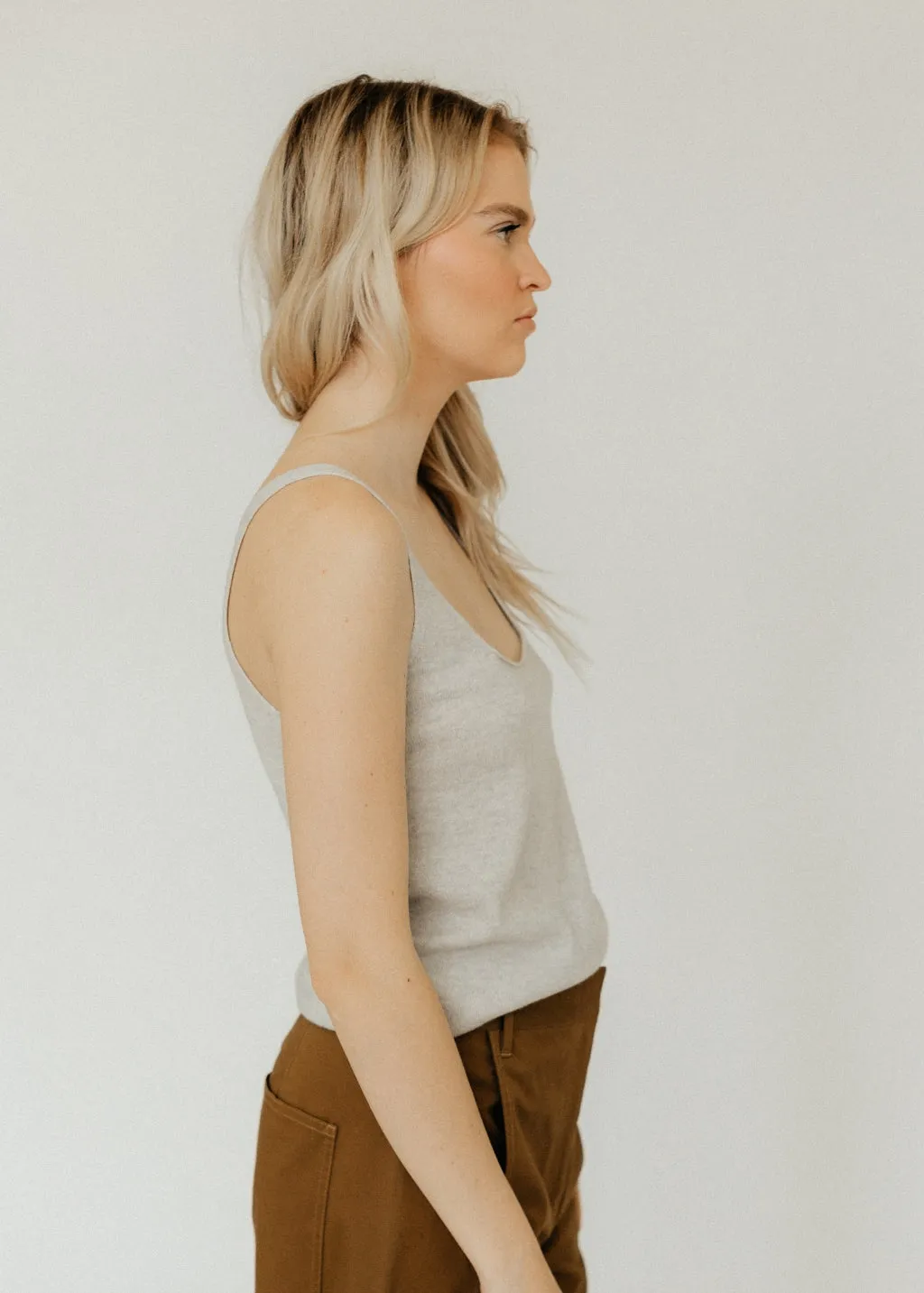 Tibi Washable Cashmere Tank Sweater in Light Heather Grey