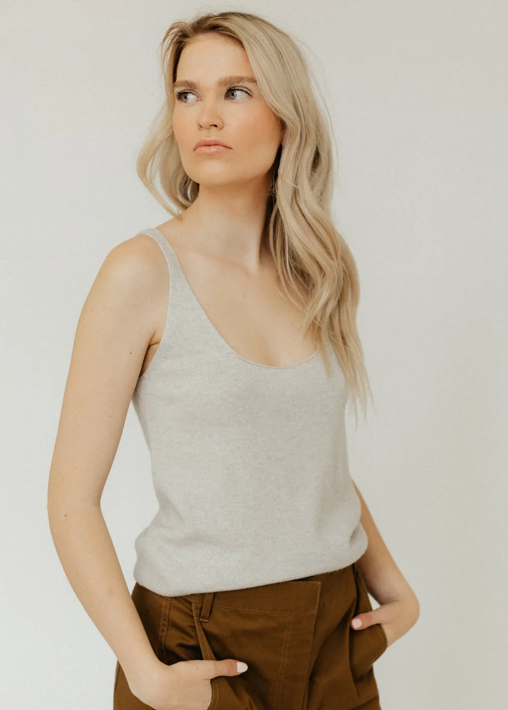 Tibi Washable Cashmere Tank Sweater in Light Heather Grey