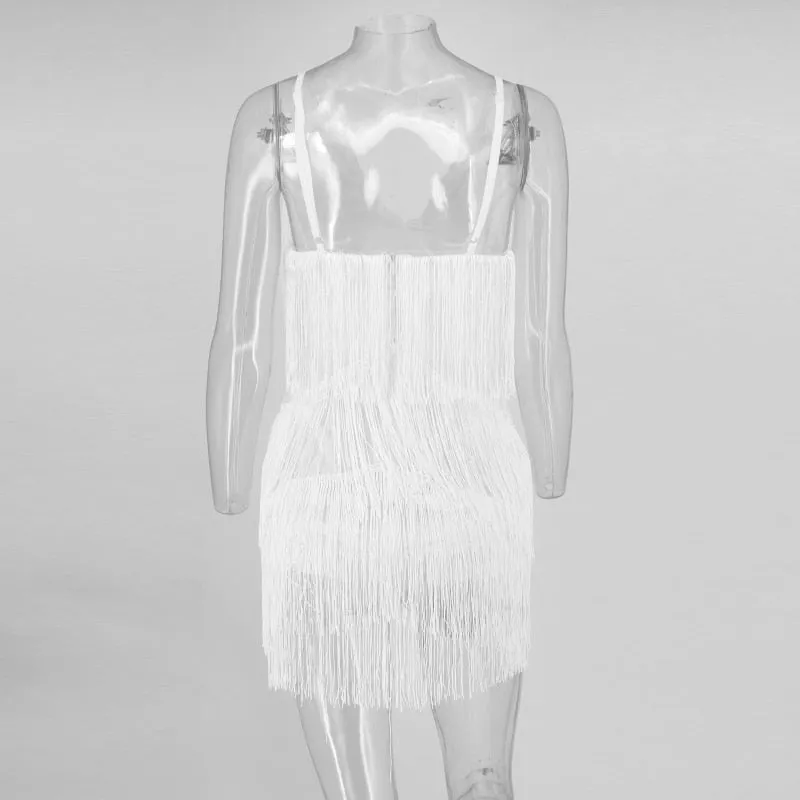 VenusFox Bodycon Tassel Spaghetti Strap Fringe Mini Dresses