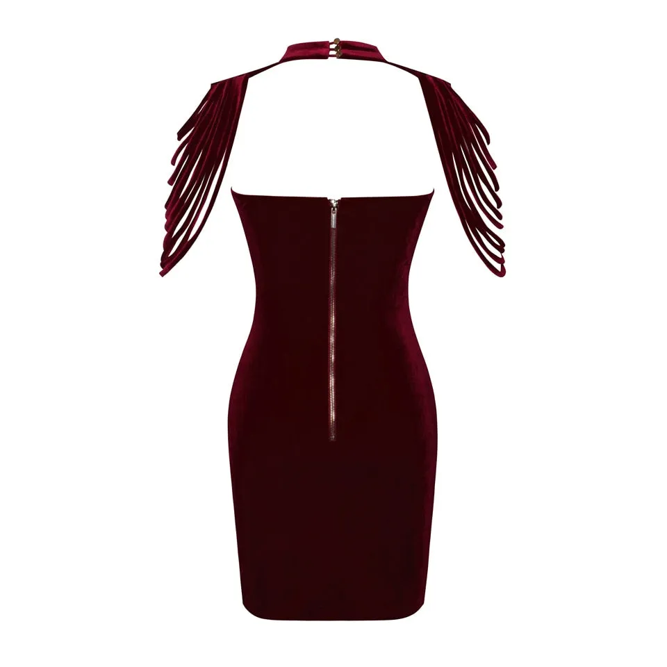 VenusFox Fashion Vintage Sleeveless velvet Bodycon Dress