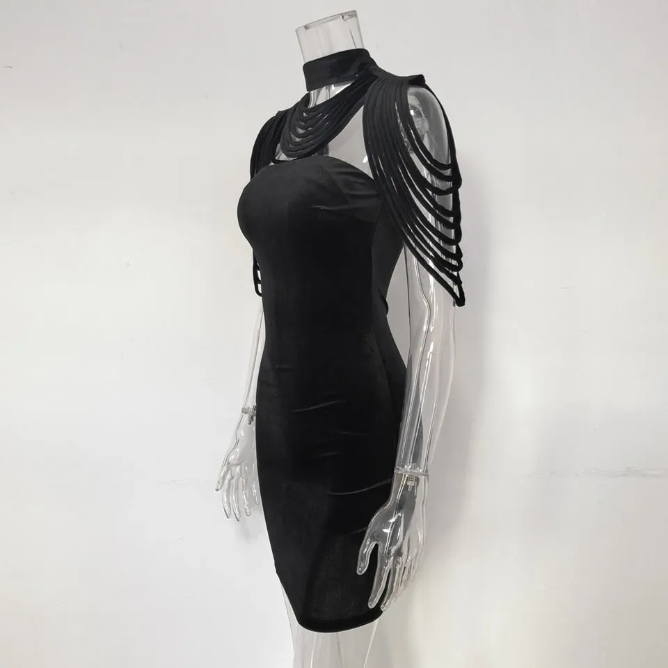 VenusFox Fashion Vintage Sleeveless velvet Bodycon Dress