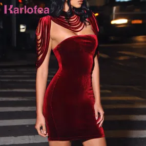 VenusFox Fashion Vintage Sleeveless velvet Bodycon Dress