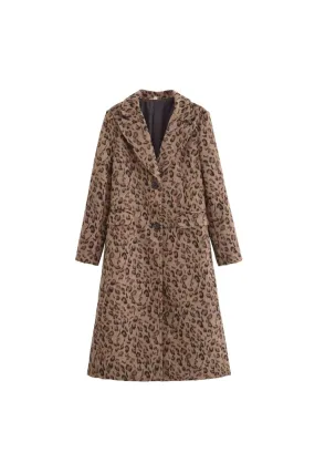 'Victoria' Leopard Print Long Wool Coat