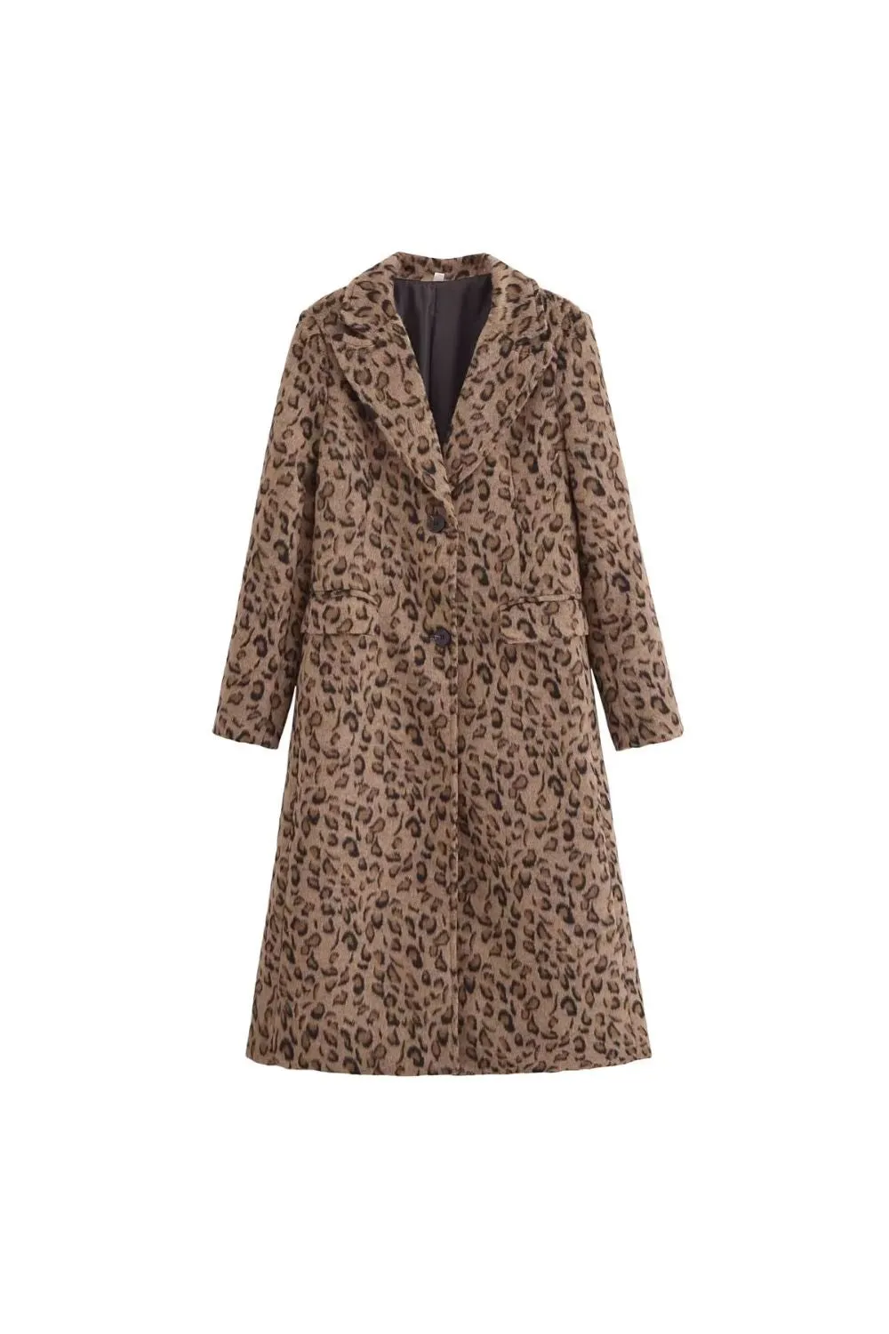 'Victoria' Leopard Print Long Wool Coat