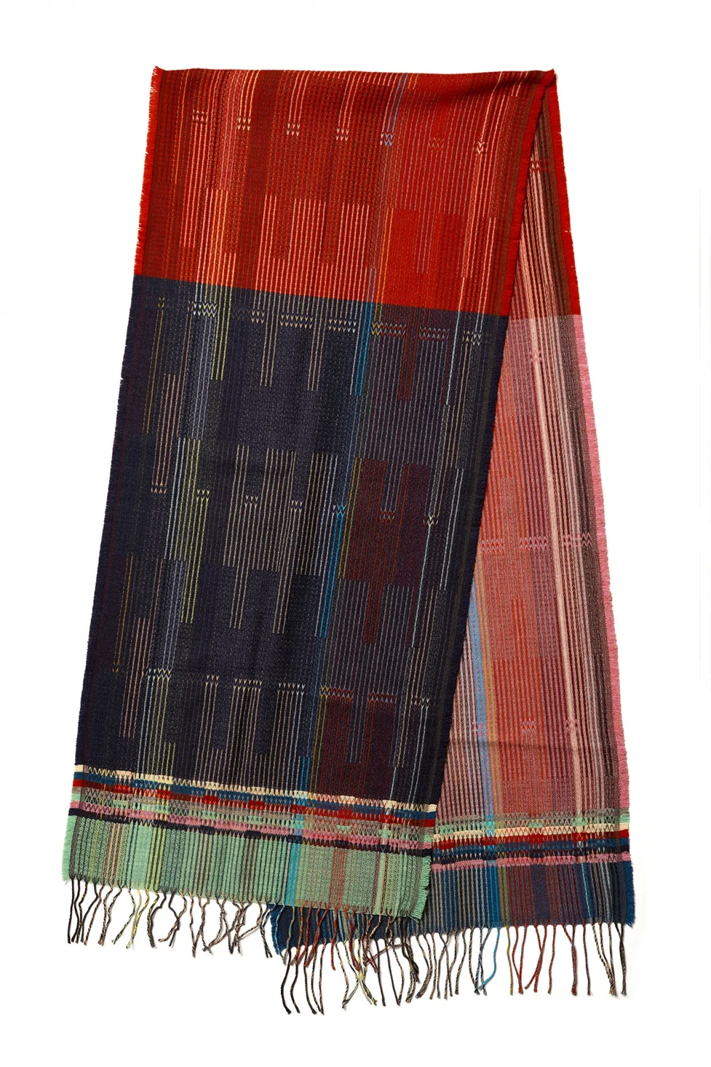 Wallace Sewell Lambswool wraps Pymoor - Cinnabar RED/PINK/NAVY