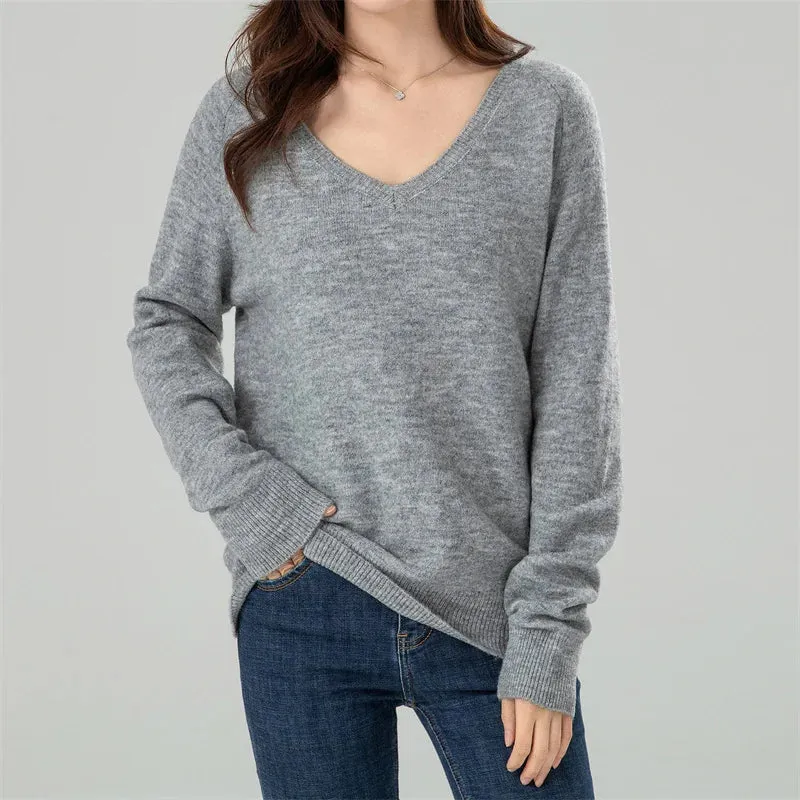 Wenkouban-Christmas Thanksgiving outfits_Solid Cozy V-neck Black Casual Long Sleeve Stylish Knitted Autumn Sweater