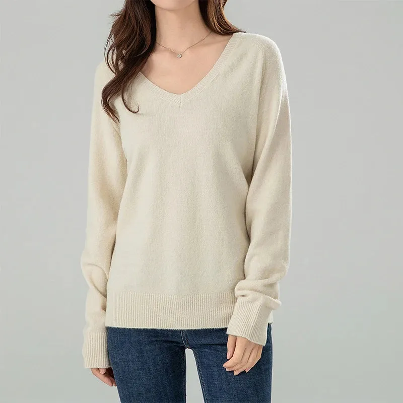 Wenkouban-Christmas Thanksgiving outfits_Solid Cozy V-neck Black Casual Long Sleeve Stylish Knitted Autumn Sweater