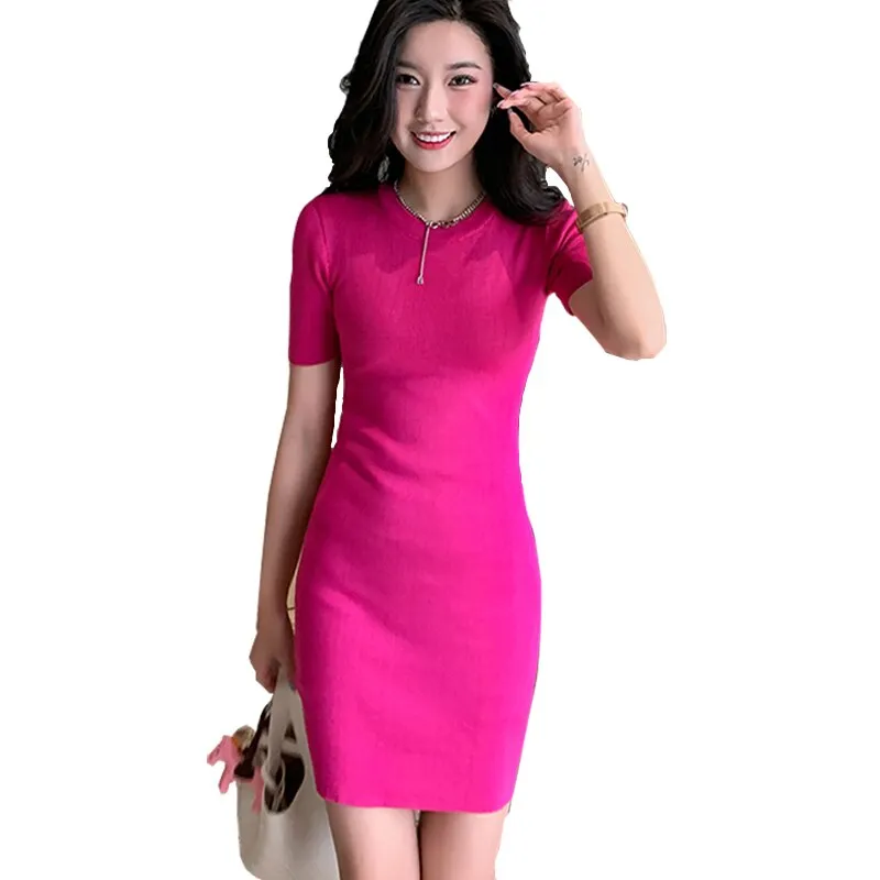 Wenkouban Dresses For Women 2023 Summer Korean Style Casual Solid Mini O Neck Short Sleeve Knitted Woman Slim Thin Black Bodycon Dress