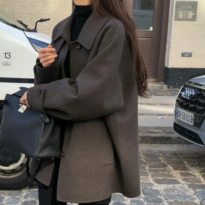 Wjczt masc outfits Black Woolen Coat for Women 2024 Autumn and Winter Woolen Coat Korean Style Small High-Grade Women's Coat