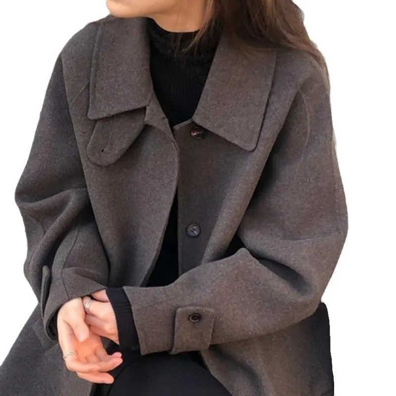 Wjczt masc outfits Black Woolen Coat for Women 2024 Autumn and Winter Woolen Coat Korean Style Small High-Grade Women's Coat