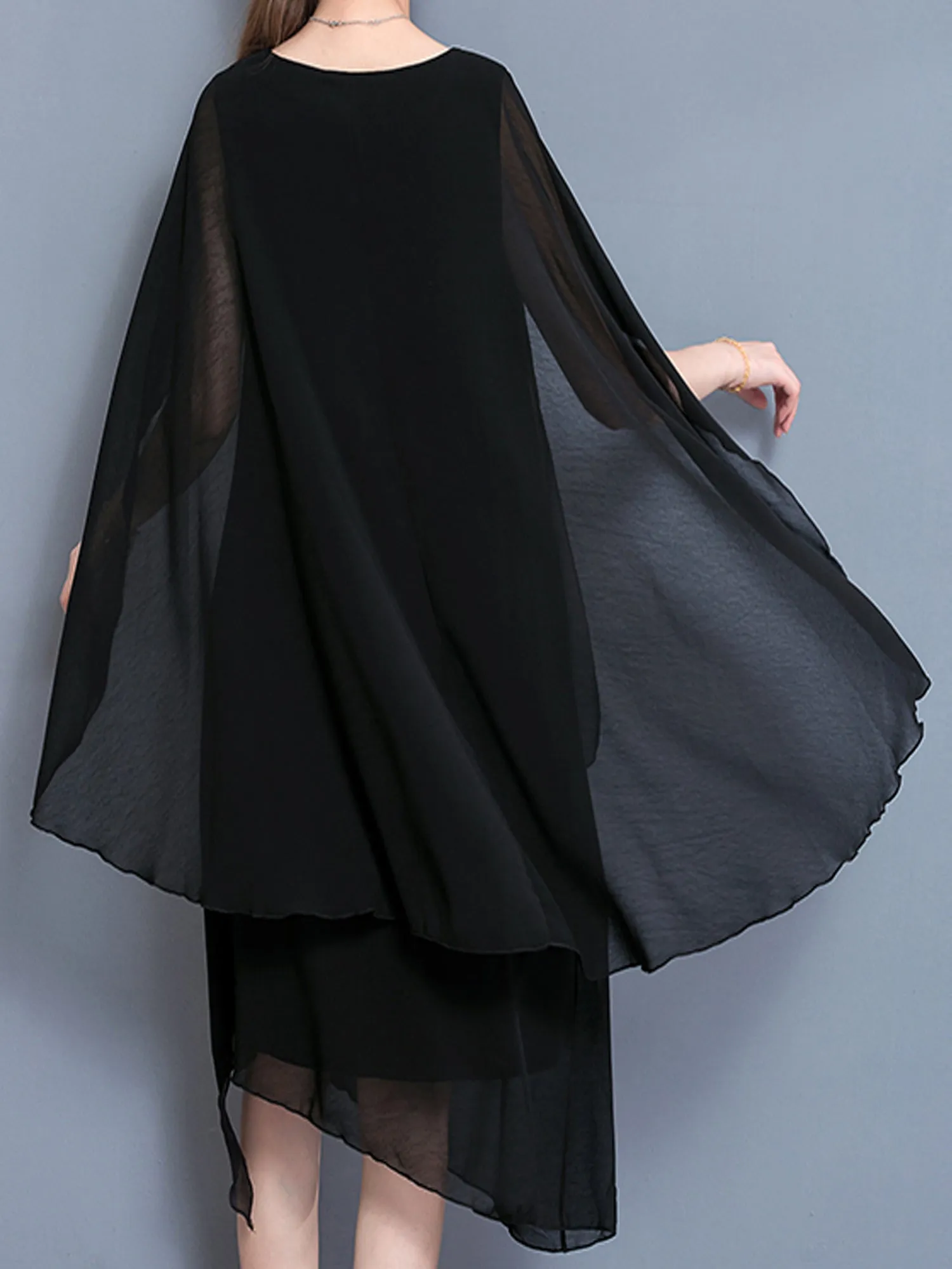 Women Crew neck dress/Short Sleeves Chiffon Dress/Casual Tunic dress/Maternity dress/Summer Dress/Customized Oversized Dress/Plus Size Clothing/black red Dress(Q1923)