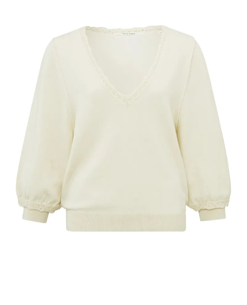 Yaya Ivory White V-Neck Knit